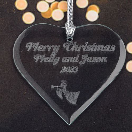 Personalized Engraved Angel Horn Heart Shaped Ornament