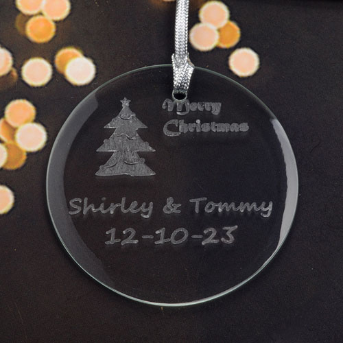 Personalized Engraving Christmas Tree Round Glass Ornament