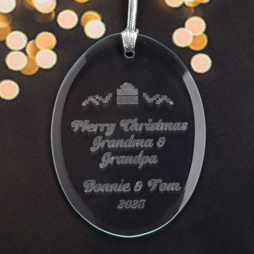 Personalized Laser Etched Christmas Present Glass Ornament