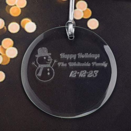 Personalized Engraving Snowman Round Glass Ornament
