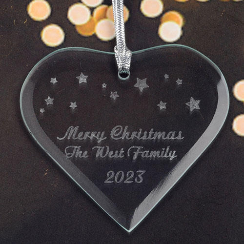 Personalized Engraved Stars Heart Shaped Ornament