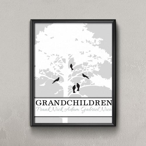Árbol genealógico blanco Cinco pájaros personalizados impresión en póster , Pequeño 21.59 cm x 27.94 cm 