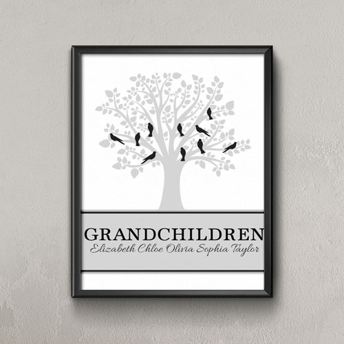 Árbol genealógico Diez pájaros grises Impresión de póster personalizado