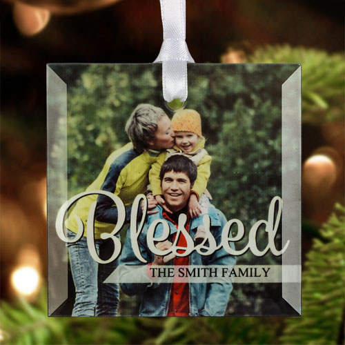 Blessed Personalized Photo Glass Ornament Square 3