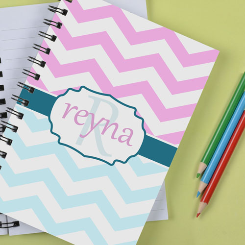 Personalized Baby Blue Pink Chevron Notebook