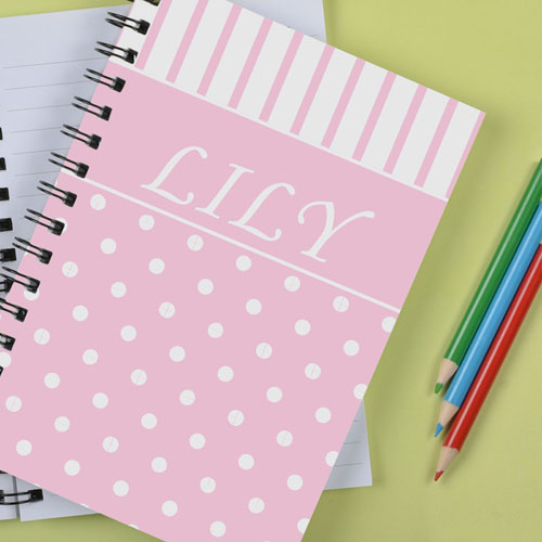 Personalized Pink Dot Stripe Notebook