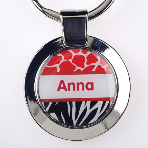 Llavero de metal redondo personalizado con estampado de animales rojo y negro (pequeño)