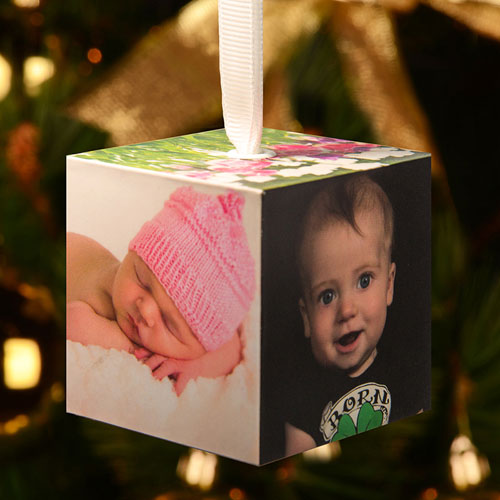 Foto-cubo de madera personalizado con galería de fotos adorno navideño 