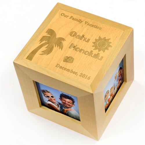 Nuestras Vacaciones Foto-cubo personalizado de madera grabado