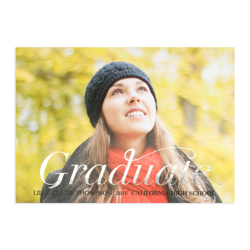 Tarjeta personalizada de graduación con foil plateado y fotografía