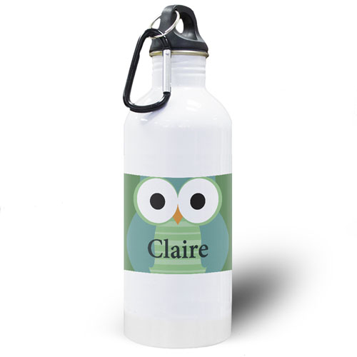 Botella de agua personalizada para niños con Búho Verde 