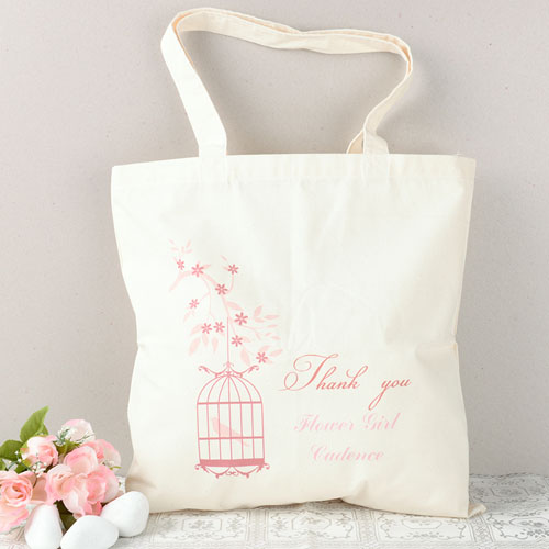 Bolsa de algodón de la Chica de las Flores de Pájaro Rosa Personalizado