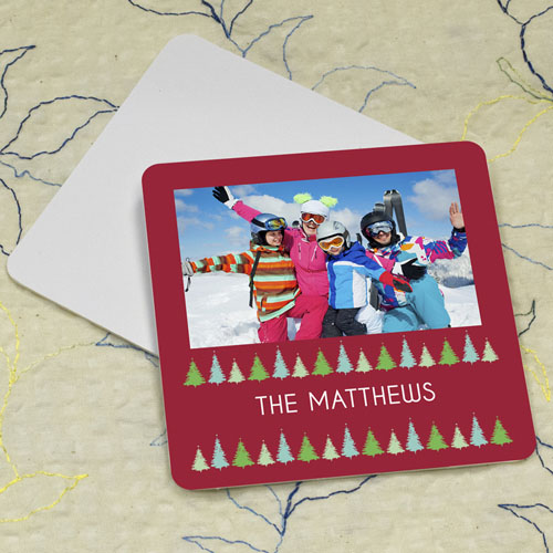 Portavasos de cartón cuadrado personalizado con fotografía con diseño de árbol de navidad