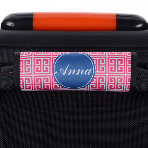 Envoltura de asa de equipaje personalizada con llave griega rosa marino