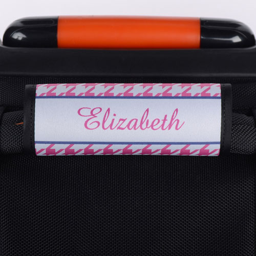 Envoltura de asa de equipaje personalizada de patrón de pata de gallo color rosa