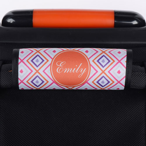 Envoltura de asa de equipaje personalizada de Ikat de color rosa y naranja