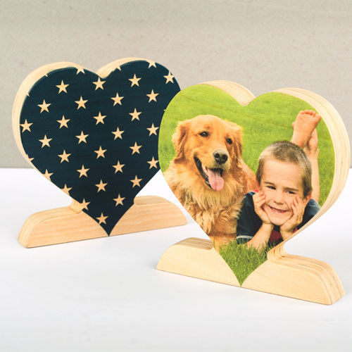 Decoración de corazón con foto personalizada de madera de estrella