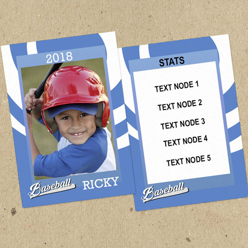 Swirl Baseball personalizados Foto Tarjetas de intercambio azul Set de 12