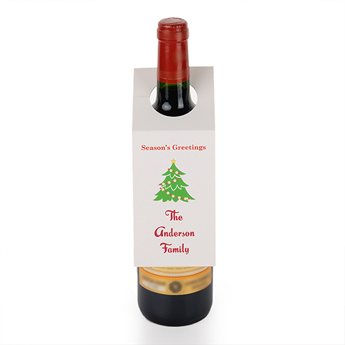 Etiqueta de vino personalizada con Saludo de la temporada Árbol de Navidad, juego de 6