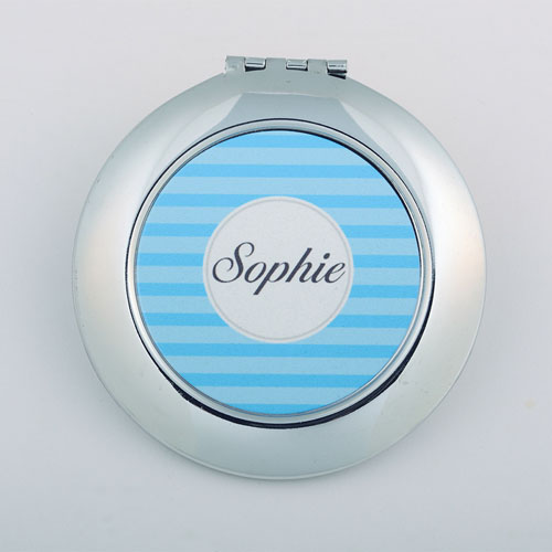 Espejo compacto redondo personalizado con rayas de color azul Aqua 