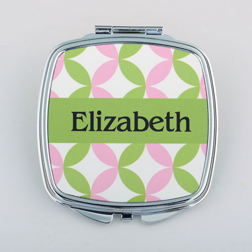 Espejo compacto cuadrado personalizado de preppy rosado y verde