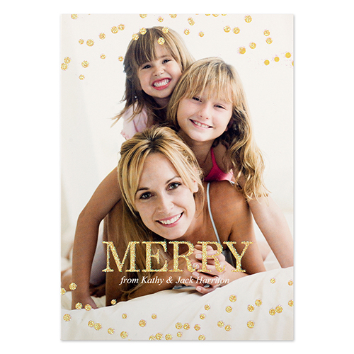 Tarjeta personalizada de navidad con brillos dorados diseño 