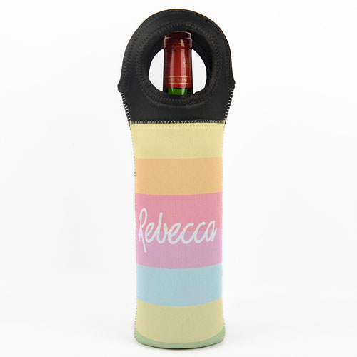 Bolsas de vino de material neopreno personalizada con rayas de arco iris