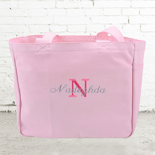 Nombre e #1 Inicial bolsa de lona personalizada de color rosado 