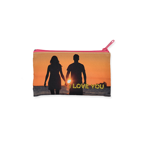 Bolsa cosmética con brillo de imagen personalizada 10.1x17.7, cremallera rosa (2 lados personalizados)