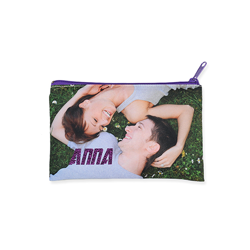 12.7x20.3 Bolsa cosmética con brillo de imagen personalizada, cremallera violeta (2 lados personalizados)