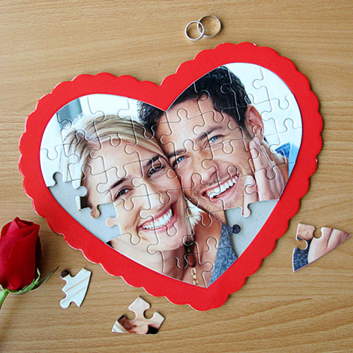 Personalizado Heart Shape  Foto  rompecabezas ( rojo  Frame)