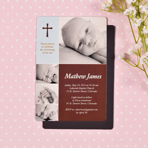 Imanes personalizados de 10.16 cm x 15.24 cm de gran moda para el bautismo de bebés.