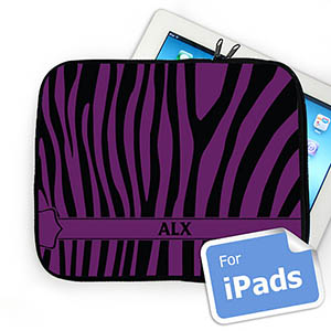 Iniciales personalizadas Negro y Púrpura Patrón de Cebra Manga de iPad