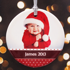 Merry Christmas Polka Dots Personalized Photo Porcelain Ornament