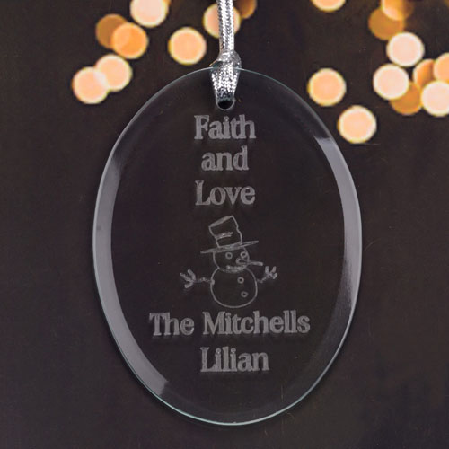 Personalized Laser Etched Snowman Glass Ornament