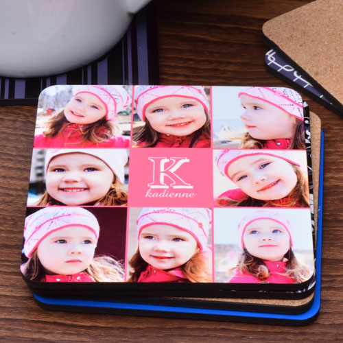 Portavasos de corcho personalizado con Collage de 8 fotografías en color Carol