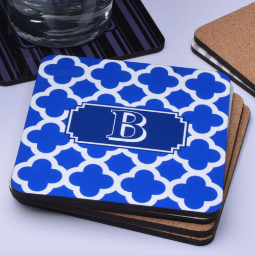 Portavasos de corcho personalizado con diseño de rombos en color Azul