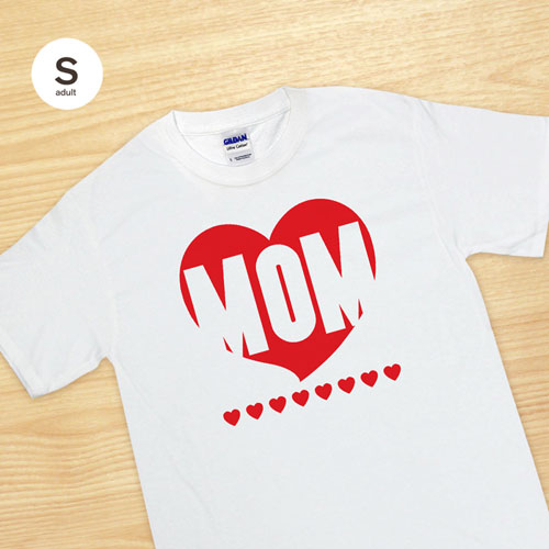 Camiseta personalizada corazón rojo mamá blanco adulto pequeño